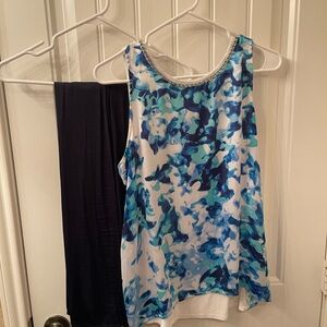 Jennifer Lopez Women’s Large Blue Green Silky Tank Top & Blue Wide Leg Pants